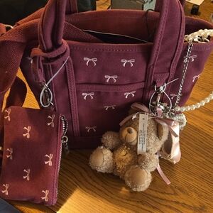 Madden Girl Bow-Patterned Burgundy Bag Set
